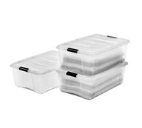 Iris Ohyama 3 Cajas de almacenamiento con tapas, 30L, Transparente, Clips de Cierre, Duradero, Apilable, para Dormitorio, Armario, Oficina, Organizadora, Ropa, Libre de BPA, DDNTB-30