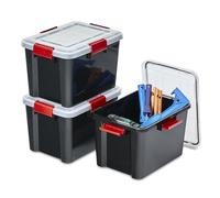 Iris Ohyama 3 Cajas herméticas de plástico con tapa y cierres a presión, 20L, Negro, sello impermeable, apilables, antipolvo, para ropas, camping, exteriores, cubo de almacenaje, box, AT-SD