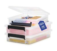 Iris Ohyama 3 Cajas plástica de almacenamiento A4, 4L, transparente, clips con asas, organizador de papel y documentos, apilable, para oficina, manualidades, juguetes, escuela, storage box LLB-A4