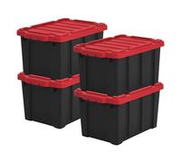 Iris Ohyama 4 Cajas de Organización de Alta Resistencia, 21L, Rojo, Compacto, Duradero, Apilable, para Garaje, Estantes, Mudanza, Plástico, Utilidad, Herramientas, DDSKT-210