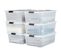 Iris Ohyama 6 Cajas de almacenaje con tapa y cierres a presión, 30L, Transparente, apilables, encajables, contenador para ropas, juguetes, hogar, oficina y armario, organizar espacio, plástico, TBH-30