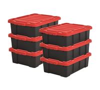 Iris Ohyama 6 Cajas de Organización de Alta Resistencia, 25L, Rojo, Compacto, Duradero, Apilable, para Garaje, Estantes, Mudanza, Plástico, Utilidad, Herramientas, DDSKT-230