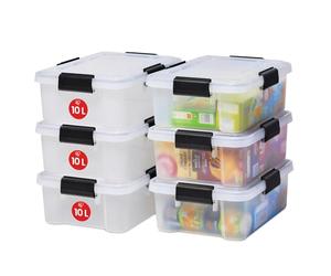 Iris Ohyama 6 Cajas herméticas de plástico con tapa y cierres a presión, 10L, Transparente, sello impermeable, apilables, antipolvo, para ropas, camping, exteriores, cubo de almacenaje, box, AT-S