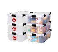 Iris Ohyama 6 Cajas herméticas de plástico con tapa y cierres a presión, 30L, Transparente, sello impermeable, apilables, antipolvo, para ropas, camping, exteriores, cubo de almacenaje, box, AT-LS