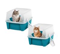 Iris Ohyama Arenero Gato Lote de 2, hasta 7kg, Azul, Caixa de areia para Gatos, Caja, para Gatos Grandes y pequeños, Cagadero, Caixa, WC, Fácil Limpieza, Libre de BPA, Cat Litter Box, CLH-12