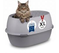 Iris Ohyama, Arenero XL para Gato, Bandeja de Arena XXL para Gato, Gris, Caja de Arena, Apertura Superior, Fácil de Limpiar, para Gato Adulto Grande, Dos Gatos, Maine Coon, sin BPA - Punt-XL