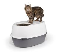 Iris Ohyama, Bandeja de arena para gatos XL, Arenero para gatos XXL, Blanco/Gris, Caja de arena, Apertura superior, Fácil de limpiar, para gatos grandes adultos, Dos gatos, Maine Coon, sin BPA
