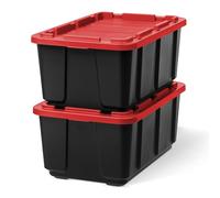 Iris Ohyama, Caisse Rangement Plastique avec Couvercle Robuste, 100L, Lot de 2, Noir, Empilable, pour Garage, Etagères, Déménagement, Plastique, Boite a Outils, Boîte de Rangement, UTB-27
