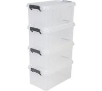 Iris Ohyama, Caja de Almacenaje de Plástico con Tapa, 6L, Juego de 4, Transparente, Clips de Cierre, Asa, Apilable, Organización Sólida y Duradera, Para Dormitorio, Garaje, Oficina, MBX-6