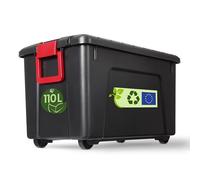Iris Ohyama, Caja de almacenaje grande de plástico, 110L, Caja de garaje, Negra, Apilable, Cierres a presión robustos con asas, SIA-110