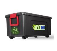 Iris Ohyama, Caja de almacenaje grande de plástico, 75L, Caja de garaje, Negra, Apilable, Cierres a presión robustos con asas, SIA-75