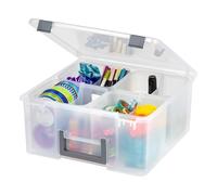 Iris Ohyama, Caja de Almacenaje Portátil 18,9L con Asa, Organizador Transparente con 4 Compartimentos Extraíbles y Divisores, Caja de Juguetes para LEGO y Manualidades, DCB-4