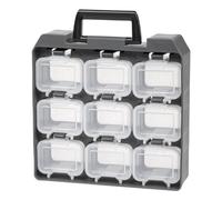 Iris Ohyama, Caja de almacenamiento de bricolaje, 9 compartimentos de Tornillo extraíbles, soporte para cinturón, garaje - Unit Case UC-9 - Gris/Negro
