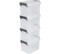 Iris Ohyama, Caja de almacenamiento de plástico, Caja de almacenamiento de escritorio de 2L, Lote de 4, MBX-2, Transparente, Apilable, Clips de cierre- A22.5 x F17 x A14.5 cm