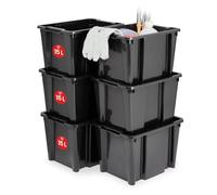 Iris Ohyama, Caja de almacenamiento de plástico, Caja de almacenamiento de garaje de 45 l, Lote de 6, HB-15, Negro, Apilable, Sin tapa - L35 x F26,5 x A22 cm