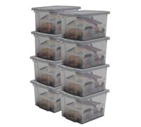 Iris Ohyama, Caja de almacenamiento de plástico, Caja de almacenamiento de oficina de 10 l, Lote de 8, Sin BPA, DDUSB-S, Gris, Apilable, Clips de cierre- A29 x F24 x A18,5 cm