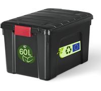 Iris Ohyama, Caja de almacenamiento de plástico grande, 60L, Caja de garaje, Negra, Apilable, Cierres a presión robustos con asas, SIA-60