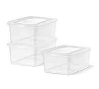 Iris Ohyama, caja de almacenamiento de plástico multiusos, 16L, juego de 3, transparente, cierre fácil, apilable, para dormitorio, cocina, oficina, cuarto de baño, ropa, juguete, sin BPA, CNL-16E