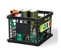 Iris Ohyama, Caja de Almacenamiento de Plástico, Negro, con Cuatro Asas Integradas, Apilable, Duradera, para Vinilos, Suministros de oficina, Toallas y Libros, sin BPA, Caja de Almacenamiento, SC-LL