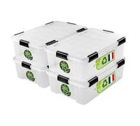 Iris Ohyama, Caja de Almacenamiento Hermética Plástica, 30L, Lote de 4, Transparente, Tapa, Junta Impermeable, Clips de Cierre, Apilable, para Exterior, Garaje, Ropa, Antipolvo, WSB-30