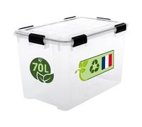 Iris Ohyama, Caja de Almacenamiento Hermética Plástica, 70L, Transparente, Tapa, Junta Impermeable, Clips de Cierre, Apilable, para Exterior, Garaje, Ropa, Antipolvo, Sin BPA, WSB-70