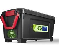 Iris Ohyama, Caja de plástico grande, 170L, Caja de garaje, Negra, Apilable, Cierres a presión robustos con asas, SIA-1000