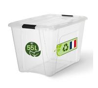 Iris Ohyama Cajas de Almacenaje con Tapa, 55L, Transparente, Cierre Seguro, Apilables, Asas, Dormitorio, Armario, Oficina, Organización, Plástico sin BPA, Cajas Organizadoras, BSB-55