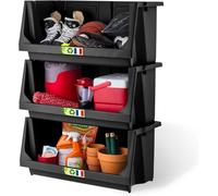 Iris Ohyama, Contenedores apilables, Juego de 3 contenedores de plástico, duraderos con Frontal Abierto, apilables, para Garaje, Equipamiento, Camping, Herramientas, artículos de jardín, SBIN-L