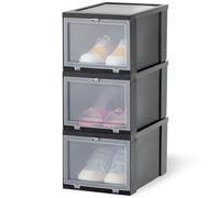 Iris Ohyama Cajas de Almacenamiento para Zapatos Transparentes, para Tallas de Hasta 46, L32 x H18 cm, Pack de 3, Apilable, Apertura Frontal, Recipiente con Tapa, Zapatillas, EUDF-S