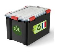 Iris Ohyama Cajas de plástico herméticas con tapa, 70L, Rojo, Transparente, Cierre hermético, Robustos cierres a presión, Apilable, Protección contra el polvo, Sin BPA, WSB-70