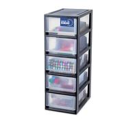 Iris Ohyama, Cajón de Almacenamiento, Torre de Almacenamiento de Oficina, 7L, Juego de 5, Negro, Compacto, Duradero, Apilable, para Baño, Bricolaje Pequeño, Estantes, Plástico, Cajón, MSD-1