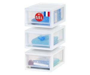 Iris Ohyama, Cajón de Plástico Transparente para Almacenamiento, Apilable, Blanco, 7 litros, Juego de 3, Multifuncional, Contenido Visible, para Comestibles, Baño, Juguetes, Oficina, Sin BPA, MSD-1
