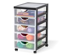 Iris Ohyama Cajonera de plástico con ruedas, 5 cajones planos, color blanco mate, asas de arrastre, para dormitorio, escuela y oficina, sin BPA, armario con ruedas, cajón A4 Drawer, DDDC-350
