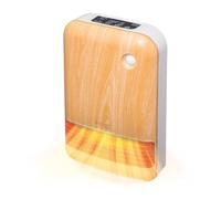 Iris Ohyama, Calefactor ceramico pequeño / Radiador ceramico portátil, Alcance 90cm, 1500W, Detector de movimiento para el ahorro, Temporizador, Cuarto de baño, salón - JCH-15TD4 - Madera clara