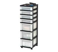 Iris Ohyama Carrito rodante mediano de almacenamiento de 7 cajones con parte superior organizadora, negro/perla