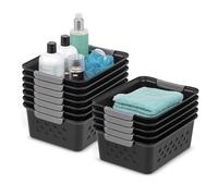 Iris Ohyama, Cestas de Estantería de Plástico Versátiles, Abiertas, Negro, 5L, Lote de 6, Apilables, Ventilación, Contenido Visible, para Baño, Juguetes, Oficina, Armario, Organizador, sin BPA, OSB-S