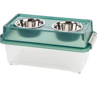 Iris Ohyama, Comedero Elevado con Soporte en Caja de Plástico, 18L, Verde, Comedero Elevado para Perro, Gato, con Doble Cuenco, Agua, Comida, Clips, Sólido, Almacenamiento de Croquetas, Sin BPA, FS-M