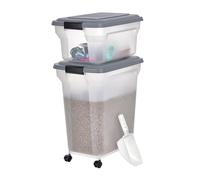 Iris Ohyama Contenedor pienso con ruedas, 45L+20L, Gris, Contenedor comida perro, Pienso gatos, Hermética, para Mascotas, Transparente, Pet Food Container, Dog Food Storage, Libre de BPA, ATS-C