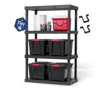 Iris Ohyama, Estantería de plástico Grande y Resistente, Capacidad de 320 kg, Fácil de Montar, 4 Niveles, Sin BPA, Estantería de Garaje, Almacenamiento en estación de Trabajo, Resina, Negro, PRS-XL4