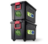 Iris Ohyama, juego de 2 grande cajas de almacenamiento para bricolaje, 110 L, asa y ruedas, móvil, garaje, jardín - Store it All Box SIA-110 - Negro