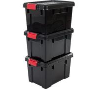 Iris Ohyama, Juego de 3 cajas de almacenamiento para bricolaje, 21 L, con cierre a presión, apilable, garaje - Power Box SK-210 - Negro