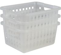 Iris Ohyama, Lote de 3 cestas de almacenamiento, 11.6 L, apilable, asas ergonómicas, baño, vestidor - Basket VM-30 - Transparente