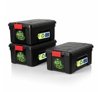 Iris Ohyama, Maleta, Caja de almacenamiento de plástico, con Tapa y Clips de cierre, 40L, Paquete de 3, Apilable, Sin BPA, Ático, Cobertizo, Garaje, SIA-40, Negro