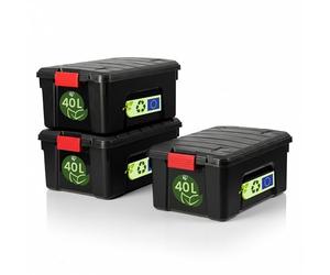 Iris Ohyama, Maleta, Caja de almacenamiento de plástico, con Tapa y Clips de cierre, 40L, Paquete de 3, Apilable, Sin BPA, Ático, Cobertizo, Garaje, SIA-40, Negro