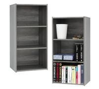 Iris Ohyama, Mueble de Almacenamiento, Lote de 2 estantes de Madera con Puertas, Diseño, Modular, Oficina, Dormitorio, Salón - MDB-3 - Roble Gris