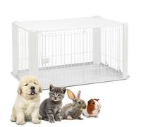 Iris Ohyama Parque para Perros con Puerta y Cerradura, H60cm, Blanco, Techo Desmontable, Jaula Gatos, Vallas, Corralito, para para Interiores, Exteriores, Conejo, Cercado, Corral Perro, CLS-1130