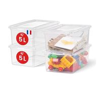 Iris Ohyama, Petite Boite de Rangement Multi-Usages, 5L, Lot de 4, Transparent, Fermeture Facile, Empilable, en Plastique Transparent, pour Vêtement,Etagères, Jouet, Papeterie, Chaussures, CNL-5