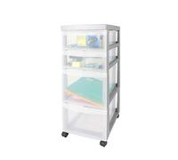 Iris Ohyama, Torre de almacenamiento, 4 cajones (2 x 15 L + 2 x 7 L), con ruedas, asas ergonómicas, oficina, baño, sala de estar - Design Chest DC-322 - Gris