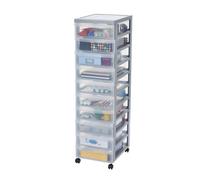 Iris Ohyama, Torre de Almacenamiento de plástico, 10 cajones de Almacenamiento de Oficina de 7L, Tirador Empotrado, 4 Ruedas, DC-010, Gris - A29 x F40 x A100,5 cm