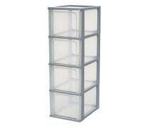 Iris Ohyama Unidad de almacenamiento de plástico con 4 cajones profundos, Gris, formato A4, A5 y A6, multiusos, para oficina, escuela, papelería, armario y hogar, Torre, Organizador, OCH-2400